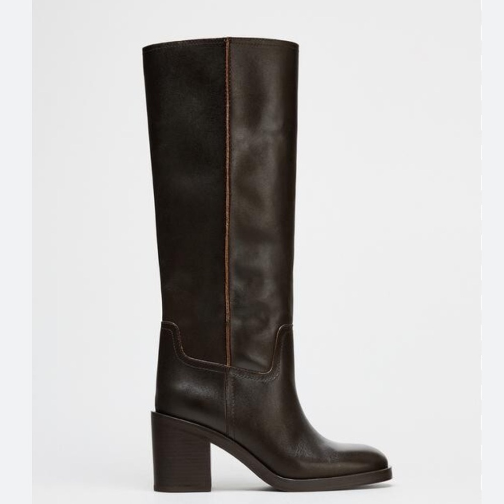 Zara Brown Heeled Leather Boots